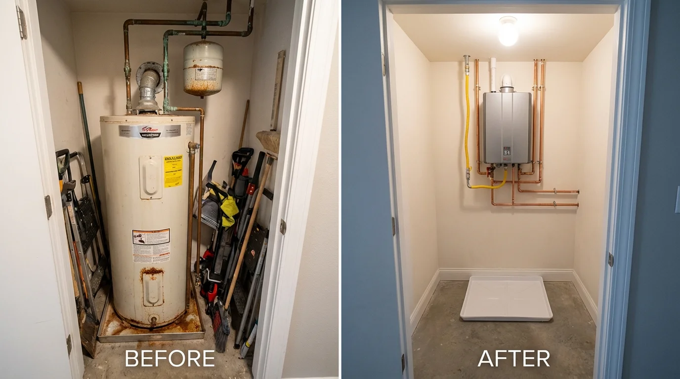 Tank water heater versus wall-mounted tankless unit comparison for Palm Harbor, FL homeowners